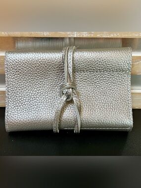 BOGNER Luxury Silver Metallic Pebbled Leather Travel Organizer Roll